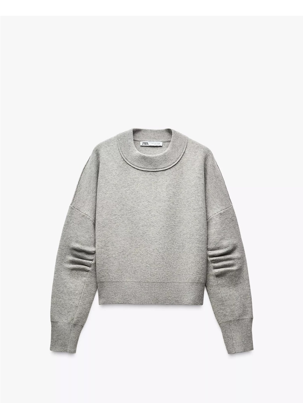 Zara Heather Gray Ribbed Crewneck Sweater